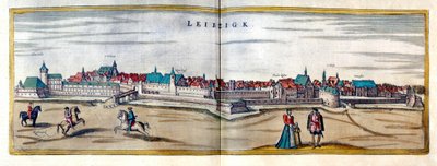 Vista de la ciudad de Leipzig en Alemania. Grabado del Atlas de “Braun y Hogenberg” de principios del siglo XVII de Georg Braun and Hogenberg Franz