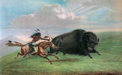 Impresión después de Caza de Búfalos por George Catlin, c.1920 de George (after) Catlin