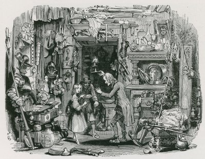 El extraño lleva a casa a la pequeña Nell (grabado) de George (after) Cattermole
