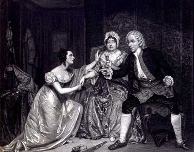 Mr Blanchard, Mrs Davenport y Miss M. Tree como Peachum, Mrs Peachum y Polly en 