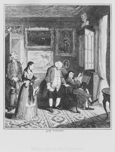 La visita de Hilda a Abel Beechcroft (grabado) de George (after) Cruikshank