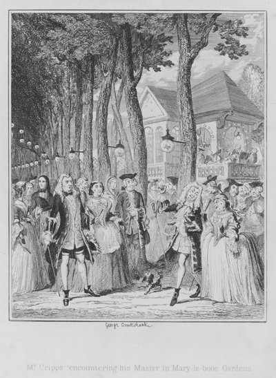 Mr Cripps encontrándose con su Maestro en los Jardines de Mary-le-bone (grabado) de George (after) Cruikshank