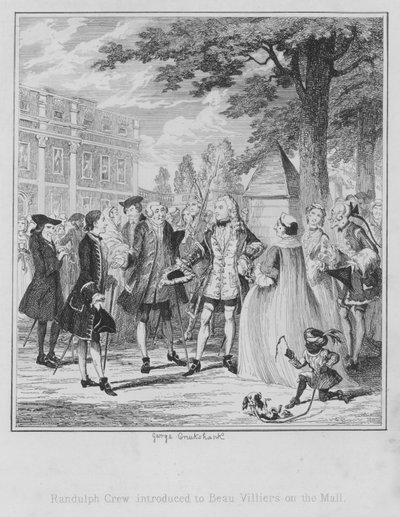 Randulph Crew presentado a Beau Villiers en el Mall de George (after) Cruikshank