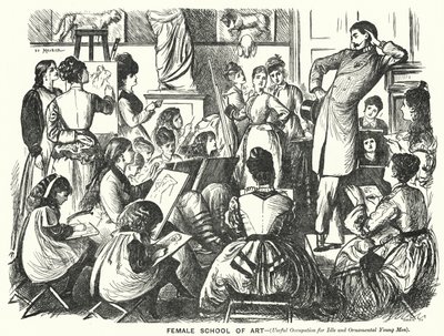 Caricatura de Punch: Escuela de Arte Femenina (Ocupación Útil para Hombres Jóvenes Ociosos y Ornamentales) de George (after) Du Maurier