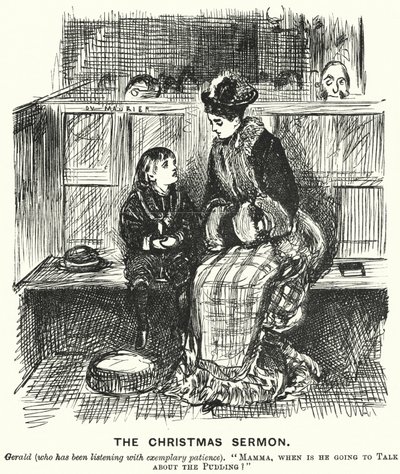 Caricatura de Punch: El Sermón de Navidad de George (after) Du Maurier