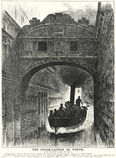 Caricatura de Punch: El Lanzamiento de Vapor en Venecia (grabado) de George (after) Du Maurier