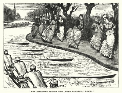 Caricatura de Punch: ¿Por qué no debería Girton patinar cuando Cambridge rema? de George (after) Du Maurier