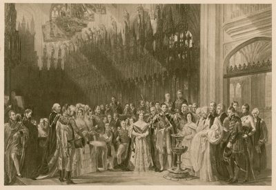 Bautizo del Príncipe de Gales, el futuro Rey Eduardo VII, Capilla de San Jorge, Castillo de Windsor, 24 de enero de 1842 de George (after) Hayter