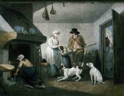 Inocencia alarmada, grabado por R. Smith, pub. H. Macklin de George (after) Morland