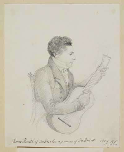 Señor Huerta de Orihuela, Valencia, tocando una Guitarra de George (attr. to) Cumberland