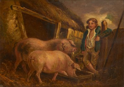 Cuidando a los cerdos premiados de George (follower of) Morland