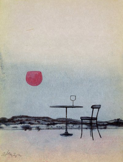 Vino tinto desplazado de la copa en la mesa exterior se convierte en el sol poniente de George Adamson