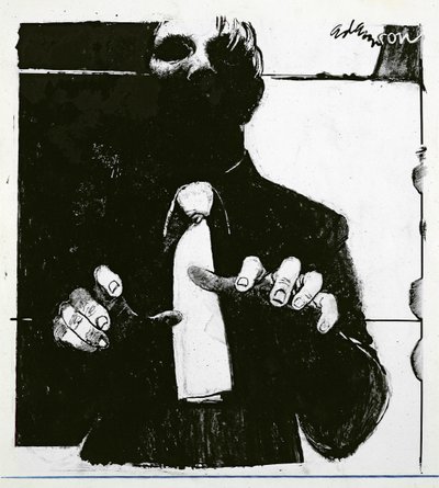 Ilustración para Cuidar a un Paciente Ciego, un artículo en Nursing Times, publicado el 30 de octubre de 1975 de George Adamson