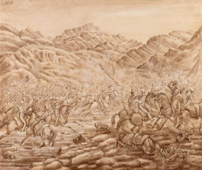 Carga de la caballería de la retaguardia en la batalla de Tezeen de George Alfred Croly