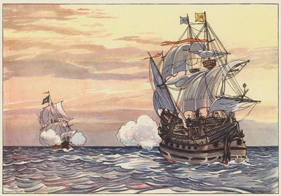 Un mercante español siendo perseguido por un pirata de George Alfred Williams