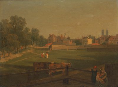 Vista occidental de parte de Westminster y del Paseo de las Jaulas de Pájaros tomada desde la Casa del Molino..., de George Arnald