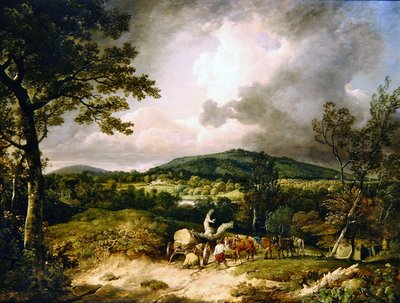 Los recolectores de leña con una vista de Siddon Hill, Highclere Park en la distancia de George Arnald