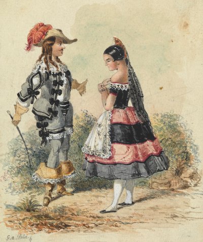 Caballero y doncella en traje español de George Augustus Sala