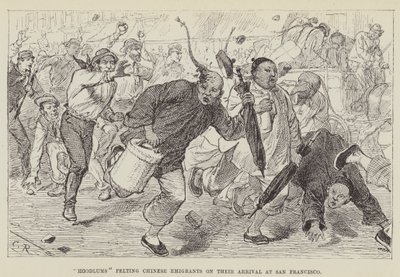 Hoodlums arrojando piedras a emigrantes chinos a su llegada a San Francisco de George Augustus Sala