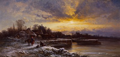A Winter Landscape, Evening (óleo sobre lienzo) de George Augustus Williams