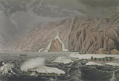Expedición doblando el Cabo Barrow, 25 de julio de 1821, de Narrativa de un viaje a las orillas del mar polar en los años 1819-22 por Sir John Franklin (1786-1847) grabado por Edward Finden (1791-1857) de George Back