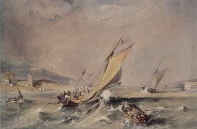 Escena costera: barcos en la entrada de un puerto de George Balmer