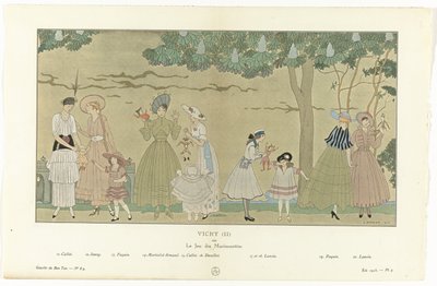 Gazette du Bon Ton, verano de 1915 - Nº 8-9, Pl. 3: Vichy (II) / o / Le Jeu des Marionnettes (título en el objeto) de George Barbier