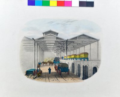 Vista del depósito de transferencia de mercancías, c.1830 (litografía sobre papel) de George Barnard