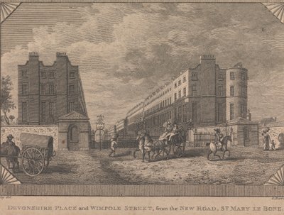 Devonshire Place y Wimpole Street, desde New Road, St. Mary le Bone de George Barret