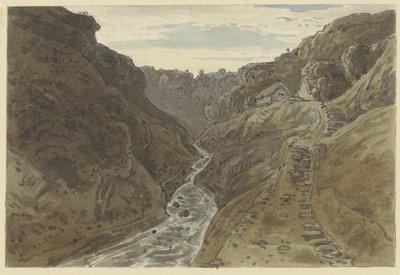 Valle del río y carretera de montaña que lleva a dos casas de George Barret jr. (possibly)