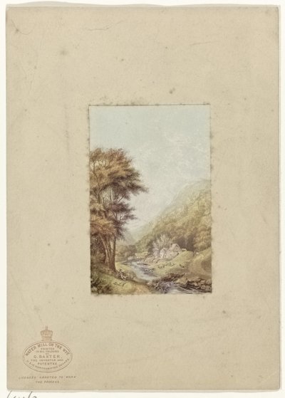 Paisaje montañoso con un arroyo Molino de agua en Wye (título sobre el objeto) de George Baxter