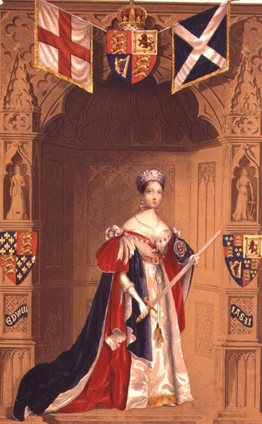 La Reina Victoria en un Puesto de la Jarretera de George Baxter