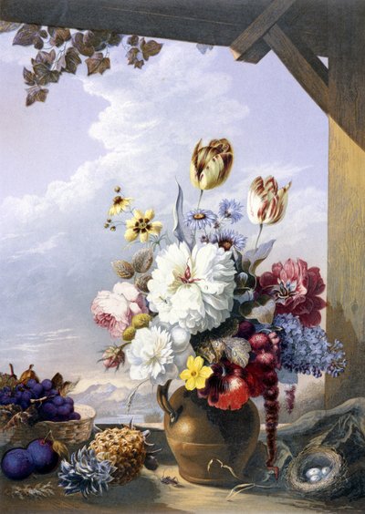 El cobertizo de los jardineros, después de una pintura de J. Bartholomew, 1856 de George Baxter