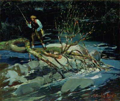 La pesca de la trucha (óleo sobre lienzo) de George Benjamin Luks