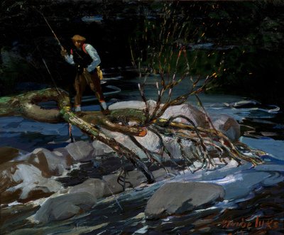 Pesca de truchas, "The Screecher", Lago Rossignol, Nueva Escocia de George Benjamin Luks