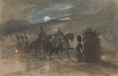 Campamento en Chobham, 1853 con oficiales y centinela de George Bryant Campion
