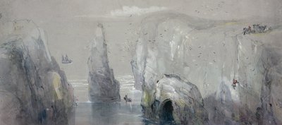 Vista de Flamborough Head, mostrando un grupo de hombres recogiendo huevos de gaviota de George Bryant Campion
