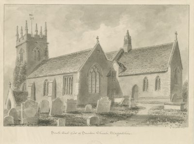 Iglesia de Sandon: dibujo en sepia, 1841 de George Buckler