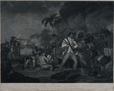 La muerte del capitán James Cook a manos de los indios de Owhyee, una de las islas Sandwich de George Carter