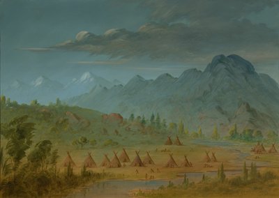 Un pueblo Crow y las montañas del río Salmon de George Catlin