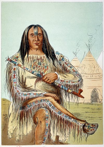 Indios americanos: Retrato de un líder de la tribu Blackfoot de unos 50 años. Ilustración de George Catlin de George Catlin