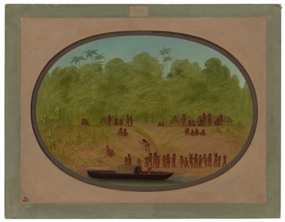 Un pueblo Omagua - Boceto de barco de George Catlin