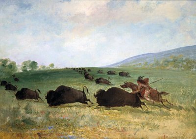 Un indio osage lanceando un búfalo, 1846-1848 de George Catlin