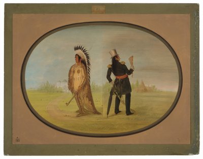 Jefe Assinneboine antes y después de la civilización de George Catlin