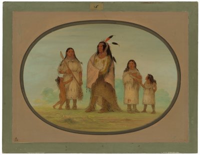 Guerrero Assinneboine y su familia de George Catlin