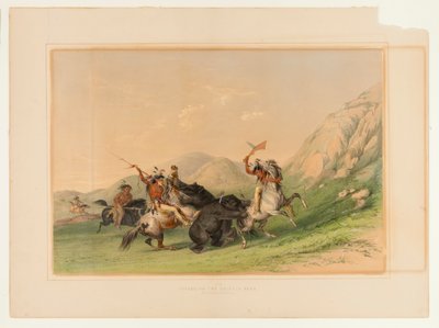 Atacar al oso pardo--no. 19 de George Catlin