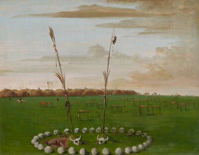 Vista trasera del pueblo de Mandan, mostrando el cementerio de George Catlin
