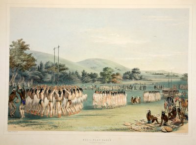 Danza del jugador de pelota, pub. 1845 litografía en color de George Catlin