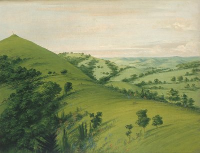 La tumba de Blackbird, una vista trasera, praderas esmaltadas con flores, 1832 de George Catlin