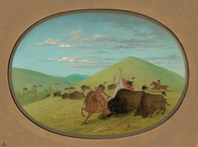 Caza de búfalos - Toros protegiendo a los terneros de George Catlin